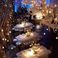 Winter event dinner set up with lights